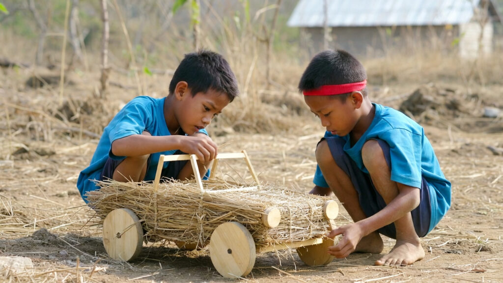 children are playing straw automobile